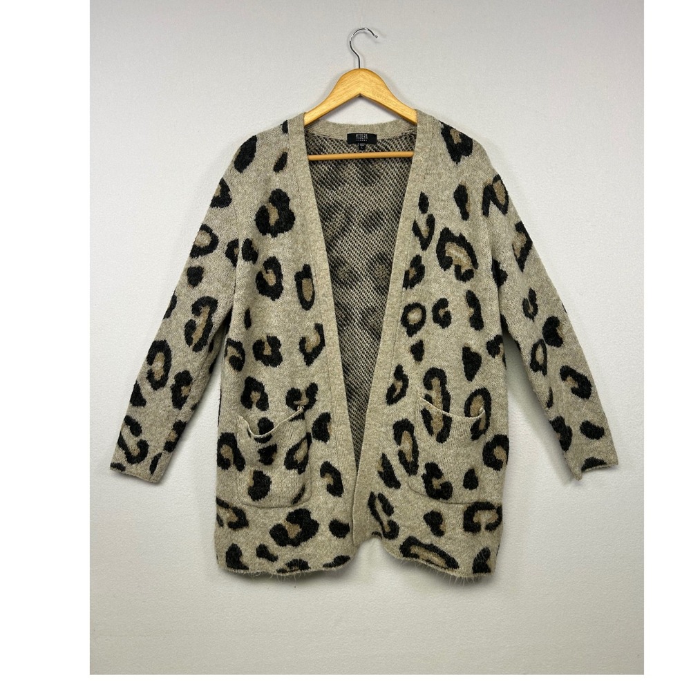 Mob Wife Modern Canvas Womens Large Tan Black Leopard Print Open Front Cardigan